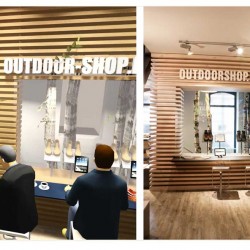 Shopkonzept „adco“: 360°-Inszenierung eines Outdoor-Geschäfts, Retail-Design